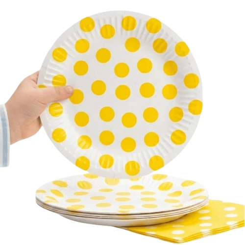 Papierowe Talerzyki Biało Żółte 18 cm Komplet 6 szt
