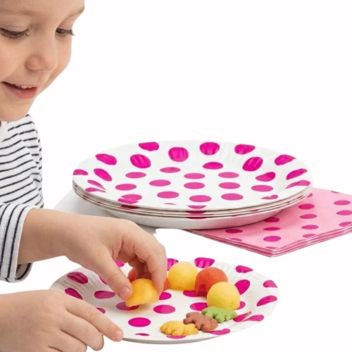 Papierowe Talerzyki Biało Różowe 18 cm Komplet 6 szt