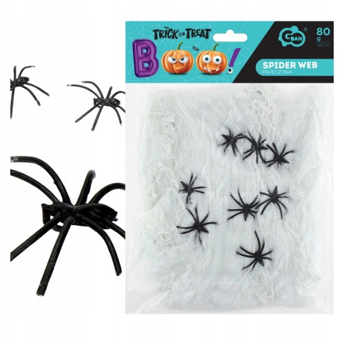sztuczna-pajeczyna-biala-80-g-8-pajakow-godan-dekoracja-na-halloween-1